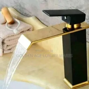Black and Gold Square Waterfall Basin Mixer Tap
