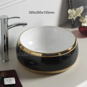 Black and Gold Round Counter Top Basin
