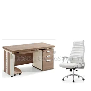 A Set of Wooden Office Table With Office Executive Chair