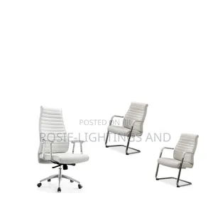 Set of Executive Boss Office Chair and Vistors Chair - White
