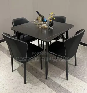 Square 90cm X 90cm Marble Dinning Table and Chairs -Black