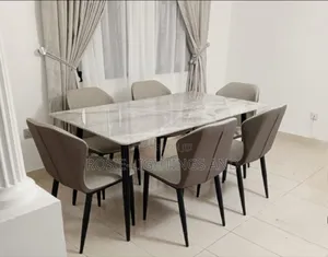 Modern Marble Dinning Table and (Brown and Cream Chairs)