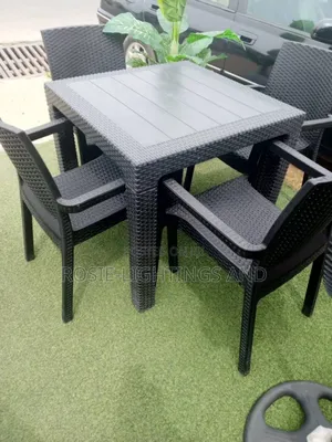 Rattan Plastic Outdoor Table and 4 Chairs - Black