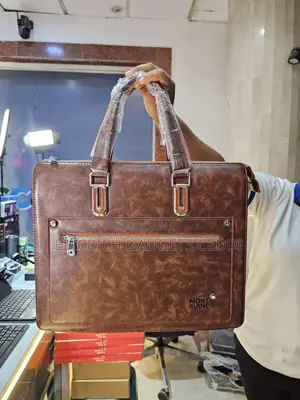 Mont Blanc Brown Leather Laptop Bag