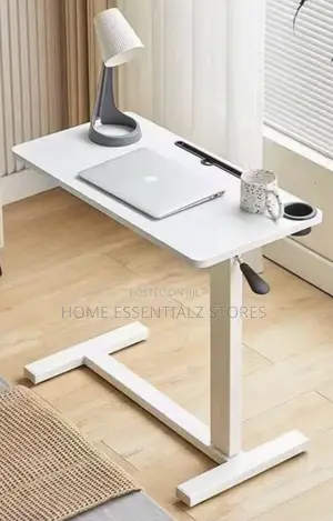 Adjustable Mobile Laptop Table With Lever and Wheels - Computer Table