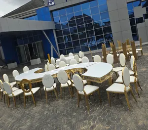 Classic Unique Marble Top Gold 24 Seaters Dinning Set