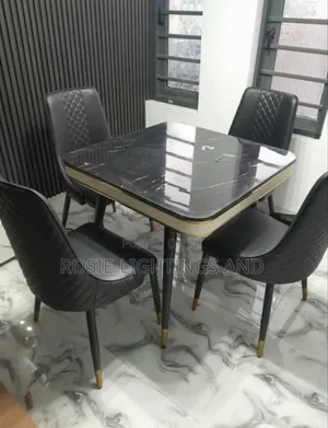 Square 90cm X 90cm Marble Dinning Table and Chairs - Black