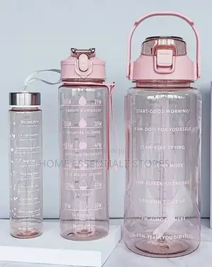 Transparent 3 Pieces Set of Sports Water Bottles With Straw