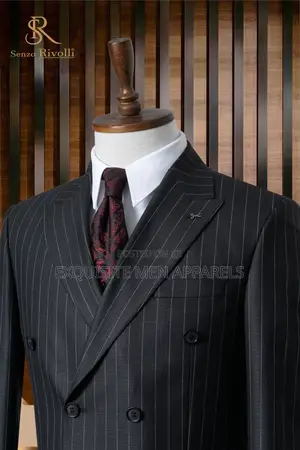Black Slimfit Double Breasted Bold Stripe Turkish Men’S Suit