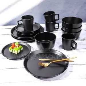 16 PCS Black Dinner Set Glass Plates
