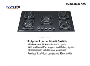 5 Burners Gas Hob Black Glass Top