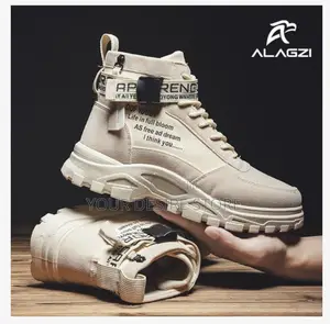 Alagzi Mens Casual High-Top Shoes Running Sneakers - Beige