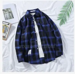 Men's Long Sleeve Plaid Shirt- Blue