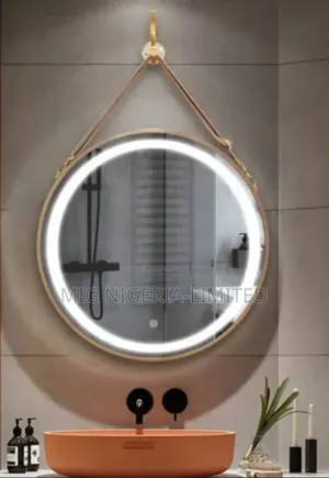 Imported Leather Belt Round Wall Led Bathroom Mirror 70cm.