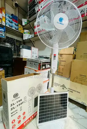 16" Solar Rechargeable Standing Fan With Bulb