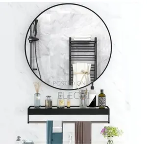 Round Black Frame Mirror With Shelf