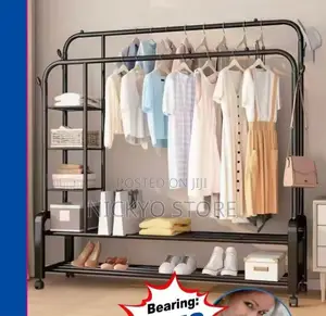 Heavy-Duty Clothing Rack With Shelves, Hanger Bars Wheels