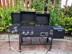 Gas and Charcoal Barbecue With Side Cooker and Side Storage