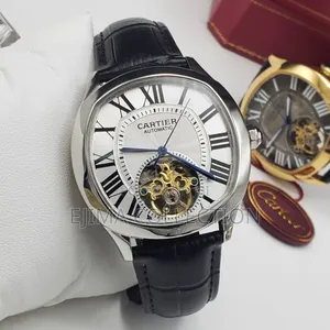 Cartier Men Watches Leather Strap Automatic System