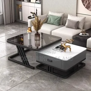 Living Room Square Rock Slab Coffee Glass Table With Drawers