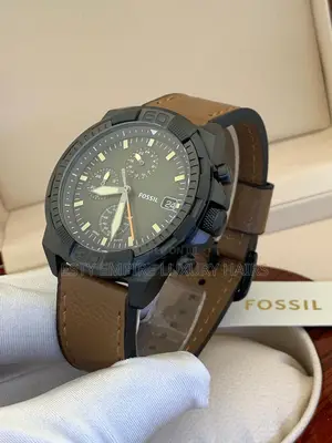 Fossil Chronograph Rose Gold Head Brown Leather Strap