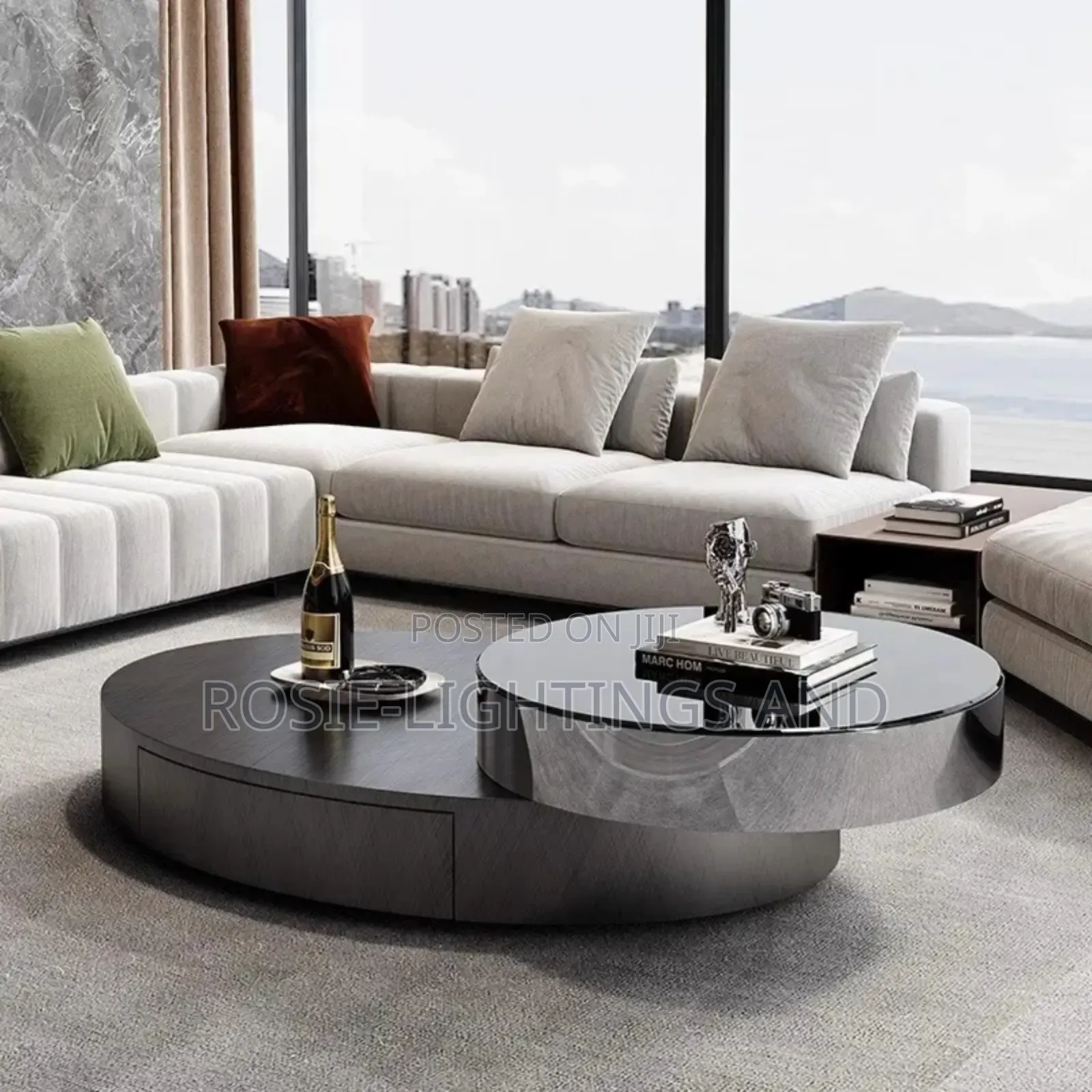 Luxury Modern Oval Rotable Center Table With Drawers
