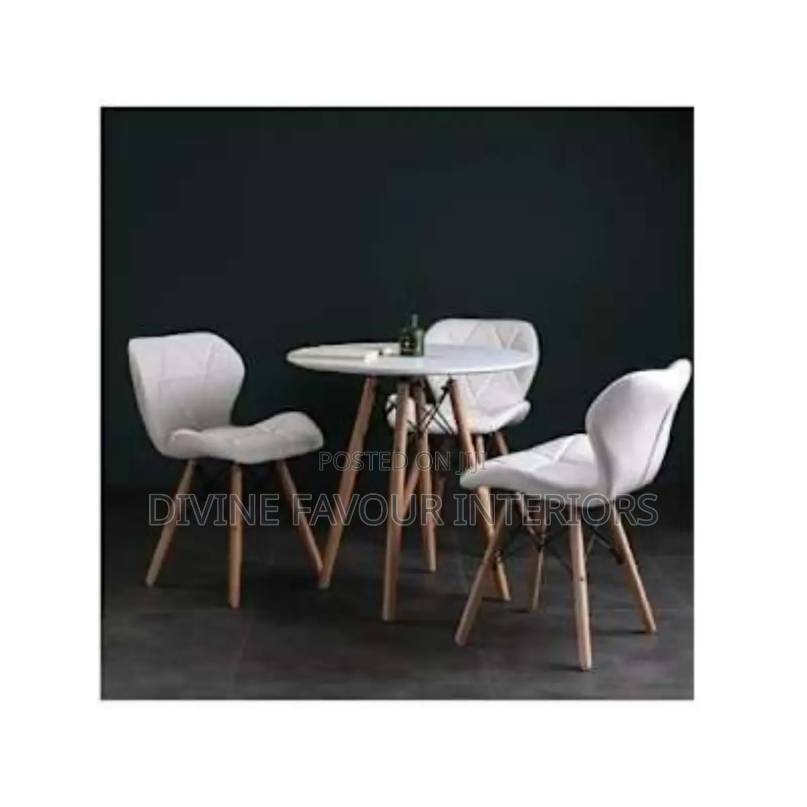 Round Beechwood Dining Table + 3 Sitting Leather Chairs