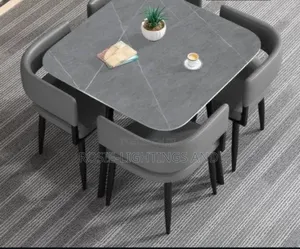 Square Marble Dinning Table and Chairs - Gray