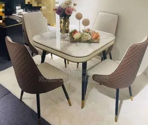 Square 90cm X 90cm Cream Marble Top Dinning Table Chairs