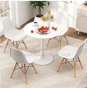 Round Dining Table by 4 Seaters, Wooden Top.