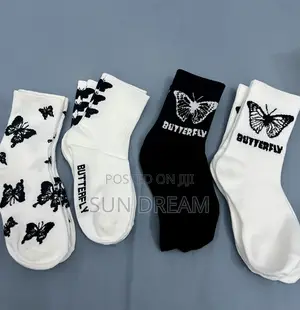 Butterfly Socks Black Socks White