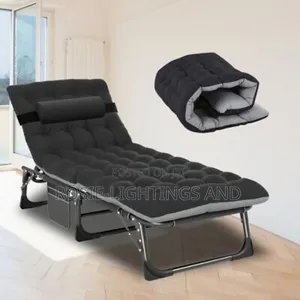 Outdoor Camping Folding Bed With Mattress Cot - Black
