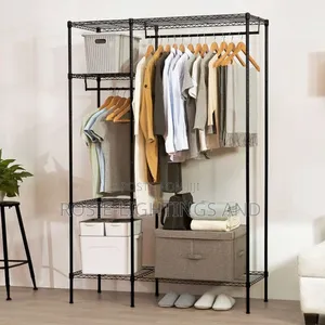 Metal Cloth Rack With Wire Shelves