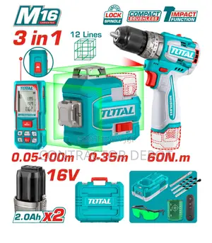Total 3pcs Laser And Multimeter, Impact Cordless Drill Set