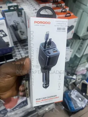 Porodo 65w Car Charger With Dual Retractable Cable