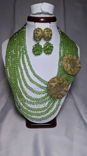 Coral Beaded Jewelry Set (Multiple Layers) With Earrings