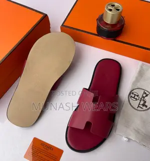 Hermes Leather Slipers White , Red Design Available 40-46