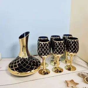 Luxury Gold Glass Wine Decanter With 6pcs Wine Glass Set