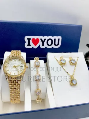 Rolex Women Full Stone Watch and Quality Jewelry Set