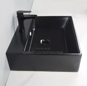 Modern Matte Black Rectangular Countertop Basin With Faucet