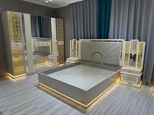 Luxury Set of Bed Frame, Dressing Mirror and 2 Sides Drawers