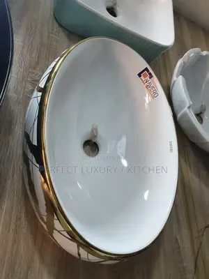 Gold+White Color Countertop Wash Hand Basin