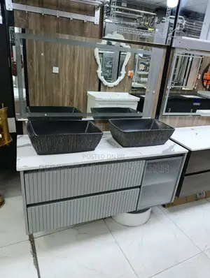 Gray Double Cabinet With Led Mirror