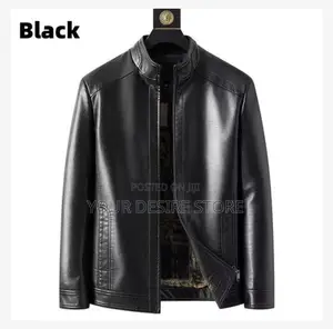 Men's Big Size Windproof Leather Jacket-Black