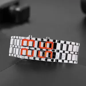 Unisex Full Metal Digital Lava Wrist Watch - Silver