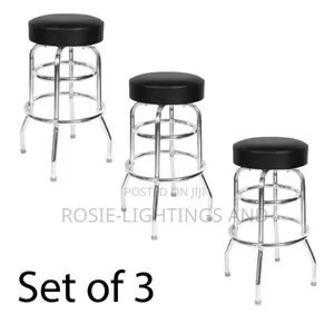 Black Seat Double Ring Swivel Bar Stools - Set of 3