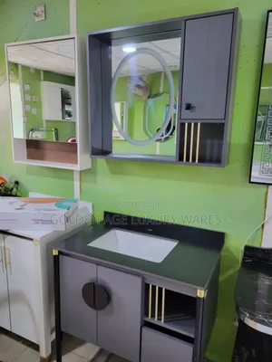 Grey Single Cabinet Basin With Shelf Mirror
