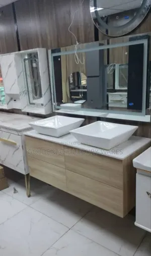 Wood Color Double Cabinet Basin