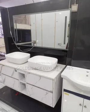 Marble White Double Cabinet Basin With Led Mirror