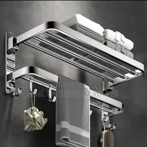 Stainless Steel Double-Layer Foldable Towel Rack With Hooks